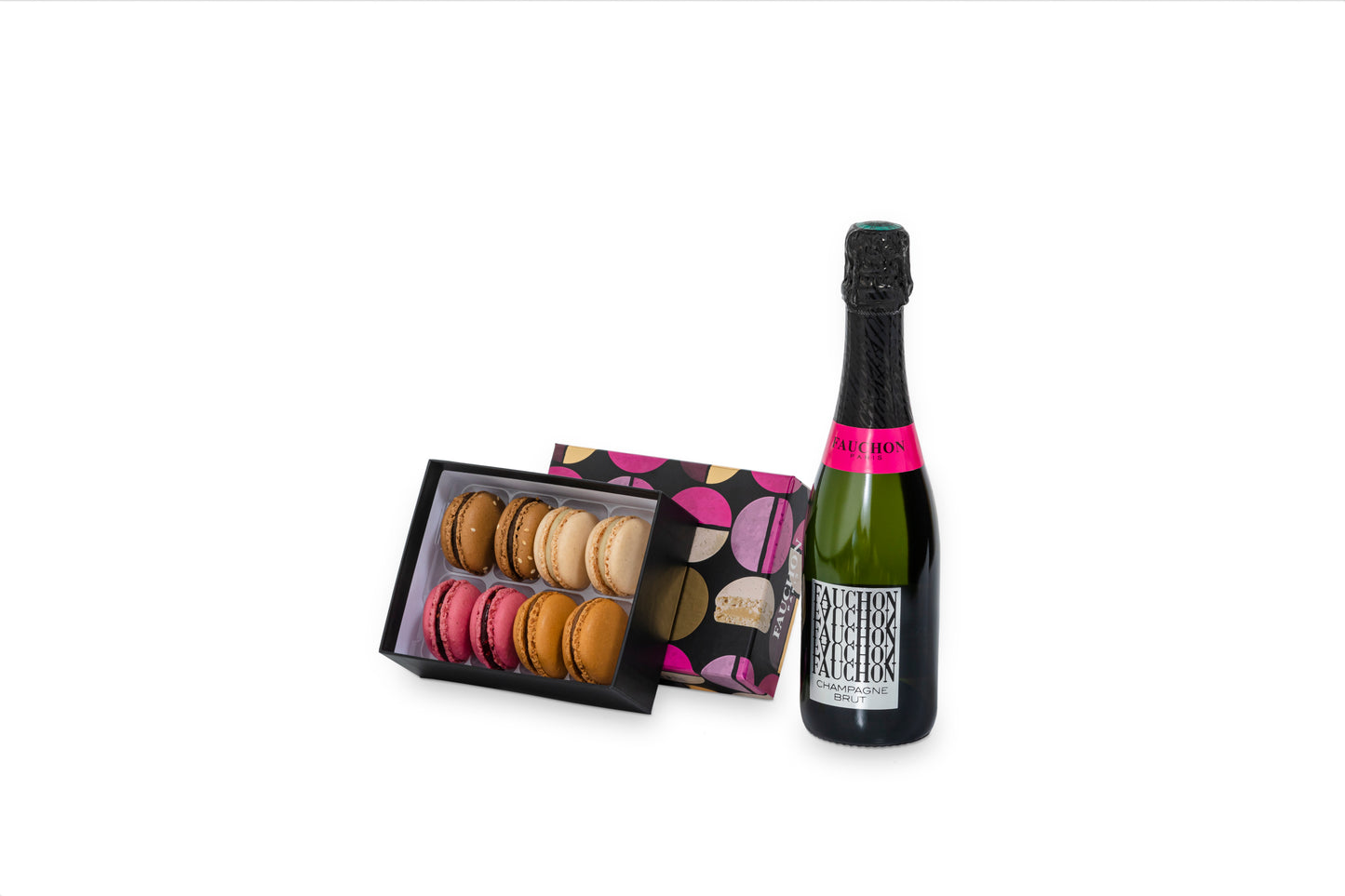 DUO BOITE DE 8 MACARONS DECOR MAC ET CHAMPAGNE BRUT FAUCHON 37.5CL RD