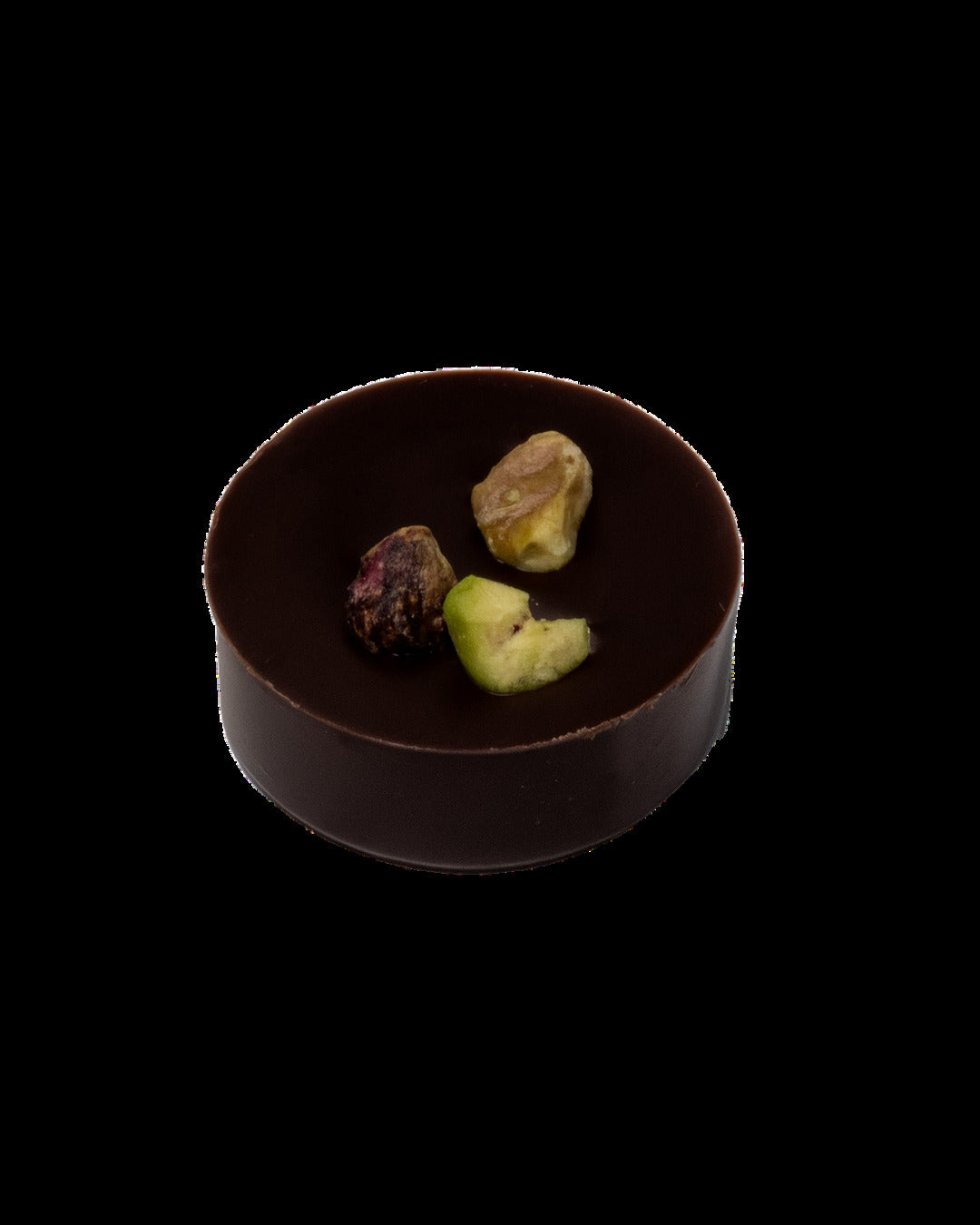 Bonbon de chocolat praliné pistache sur base noir