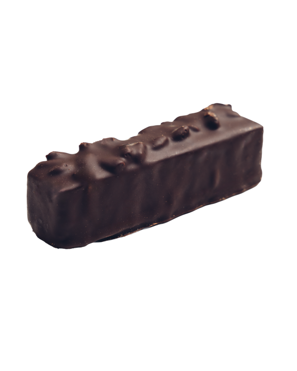 Dark chocolate, puffed rice and caramel bar